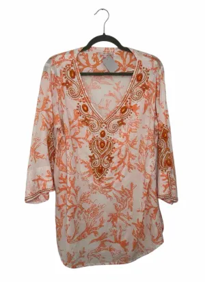 Barbara Gerwit Size Large Wht/Org Pre-Owned Blouse- Ladies